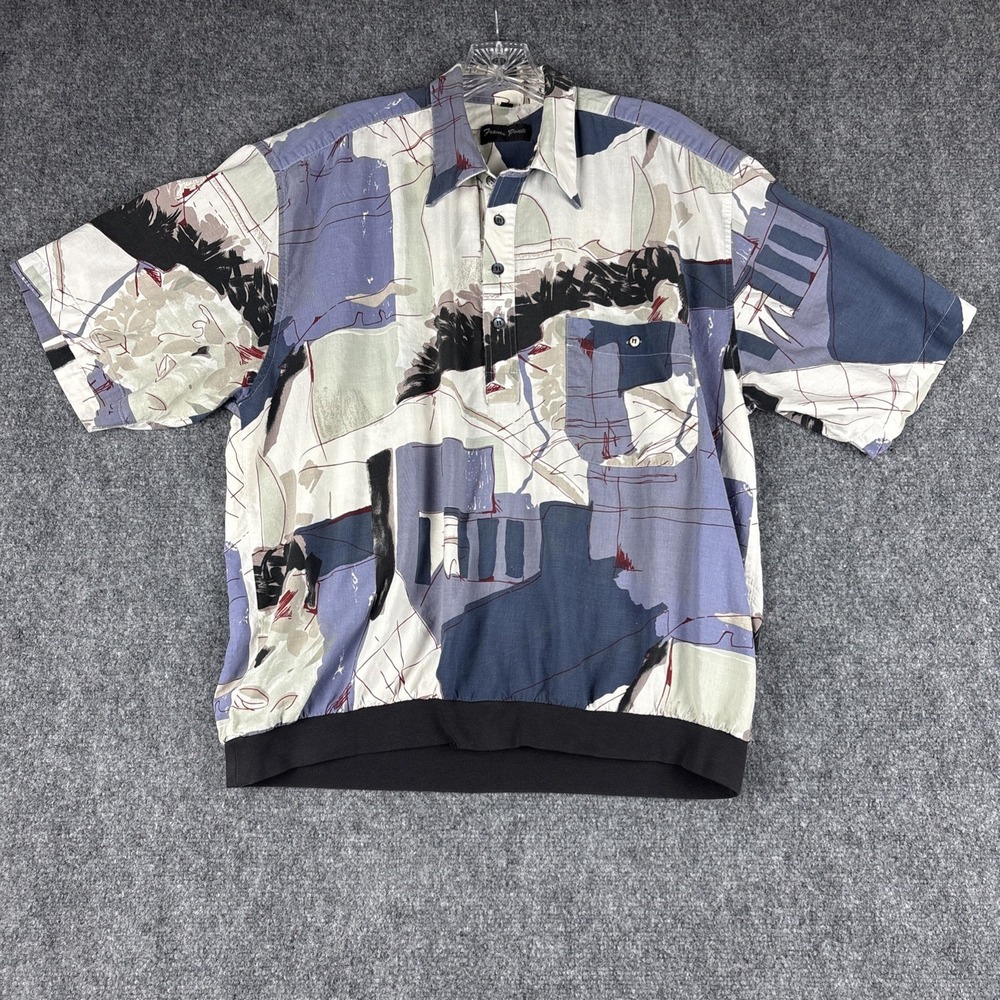 Vintage Franco Ponti 80s 90s Abstract Geometric Banded Hem Polo Shirt Mens L